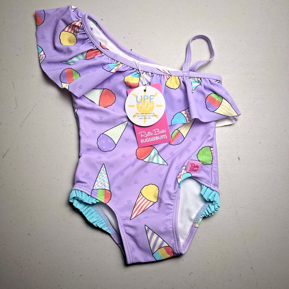 Ruffle Butts One Piece Swimsuit 12-18 Months One Shoulder Snow Cones NWT - Picture 2 of 11